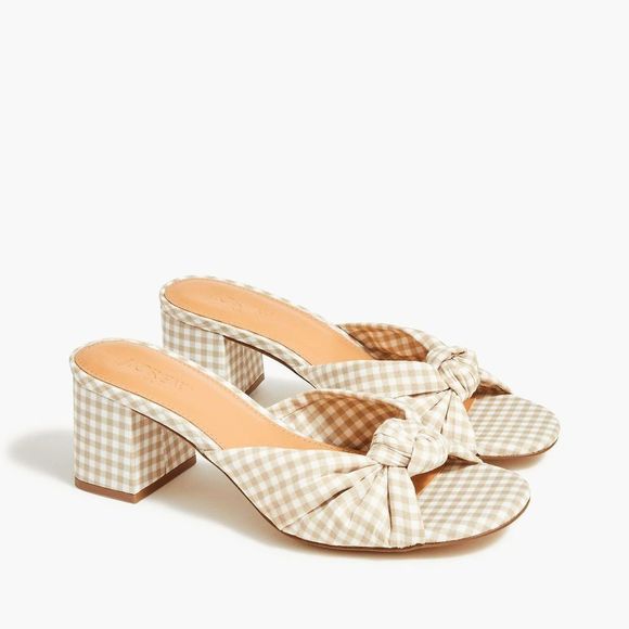 J. Crew Shoes - J. Crew Cream Gingham Plaid Slip-On Heeled Slide Sandals Women's Size 9
